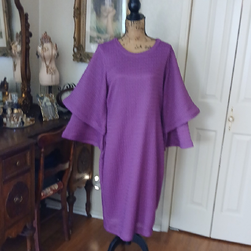 Ashro Elegant Long Sleeve Purple Dress